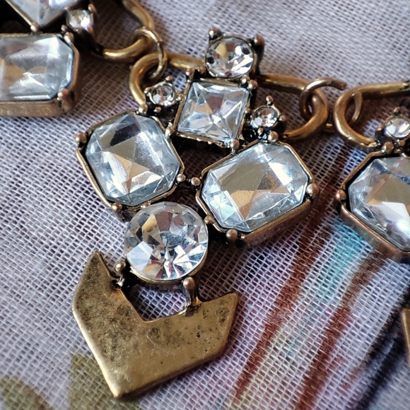 Plunder Brand Clear Rhinestone Oxidized Brass Tone Statement Necklace Art Deco - Picture 6 of 9